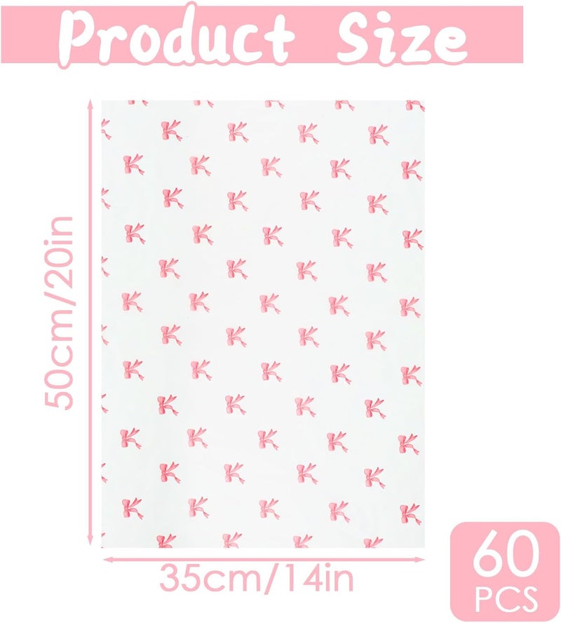 Ethanberg 60 Sheets Gift Wrapping Tissue Paper Bulk, Pink Bow Printed Tissue Paper for Gift Bags, Decorative Art Papers for DIY Crafts Wedding Birthday Baby Showers Holiday Party Decor, 20x14 Inches - Image 2